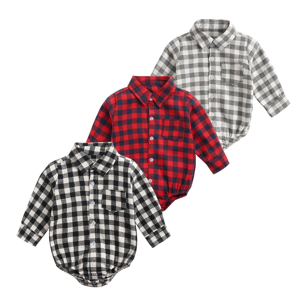 Long Sleeve Plaid Cotton Baby Boys Bodysuits Long Sleeve Plaid Cotton Baby Boys Bodysuits