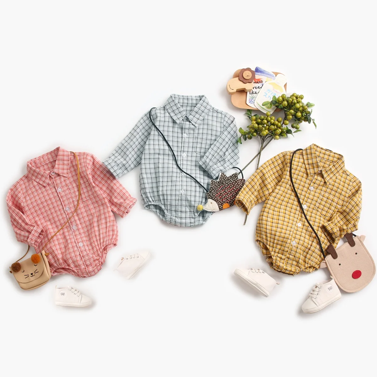 Long Sleeve Plaid Cotton Baby Boys Bodysuits - Image 4