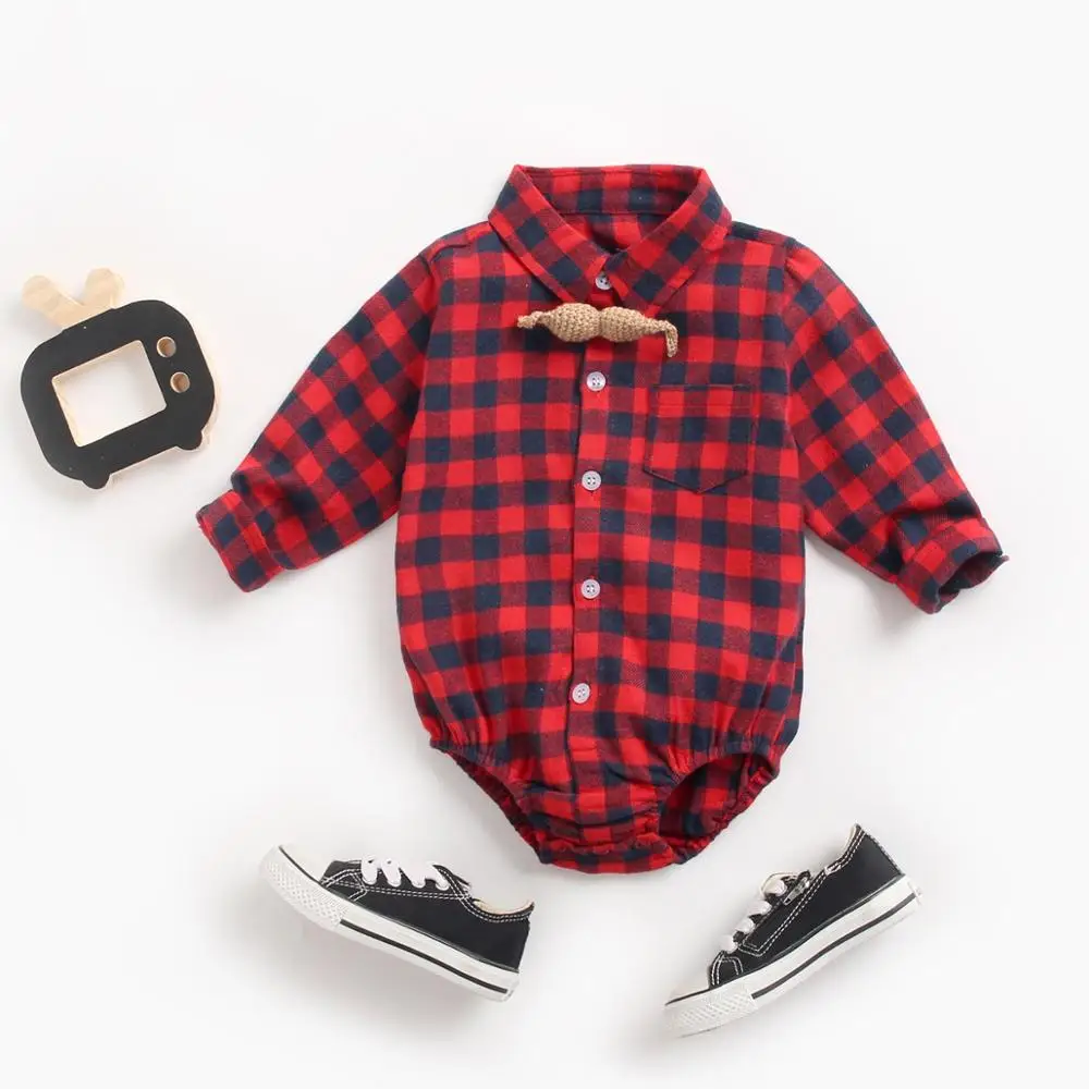Long Sleeve Plaid Cotton Baby Boys Bodysuits - Image 5