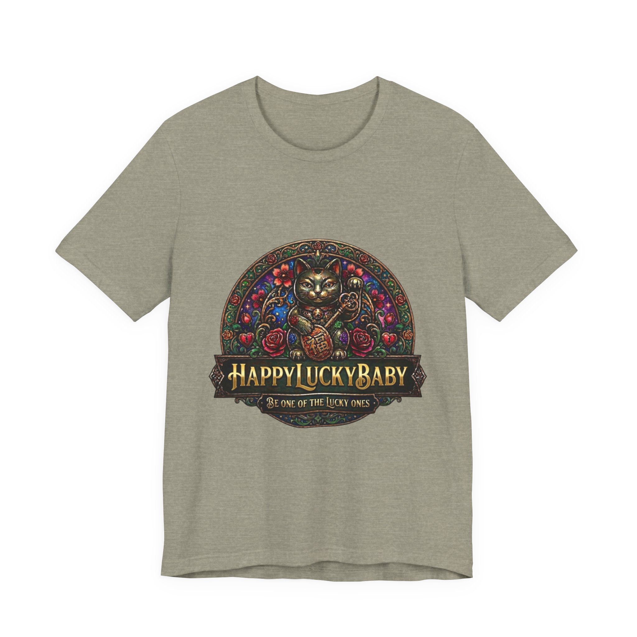 Lucky Cat Graphic Tee - "Happy Lucky Baby" Retro Floral Maneki Neko T-Shirt - Image 29