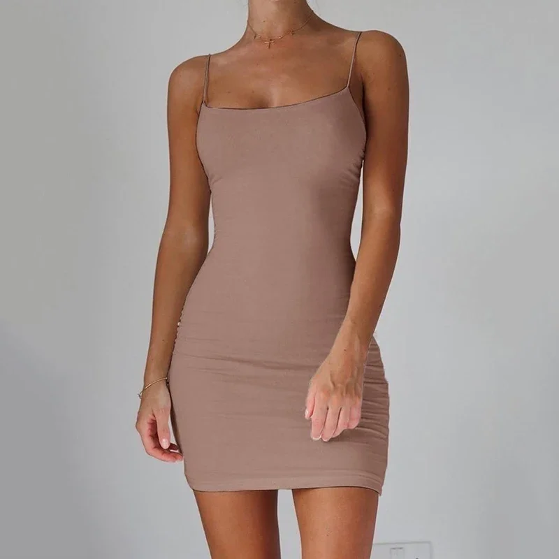 Summer Spaghetti Strap Mini Dress 2026 Women Sexy Bodycon Club Party Dresses Short Female Camisole Solid Black Sheath Sundress