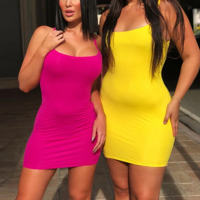 Summer Spaghetti Strap Mini Dress 2026 Women Sexy Bodycon Club Party Dresses Short Female Camisole Solid Black Sheath Sundress Summer Spaghetti Strap Mini Dress 2026 Women Sexy Bodycon Club Party Dresses Short Female Camisole Solid Black Sheath Sundress