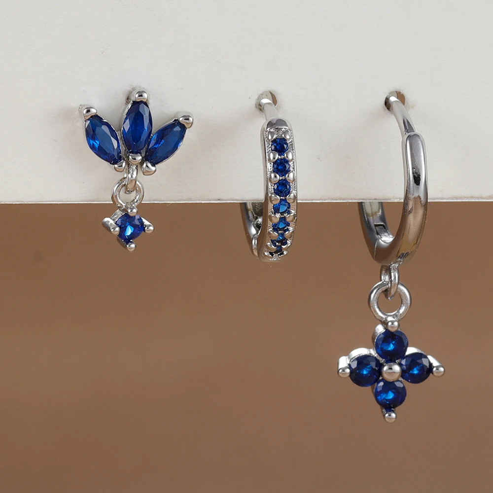 3PCS Fashion Orange Blue Zircon Hanging Earrings Set 3PCS Fashion Orange Blue Zircon Hanging Earrings Set