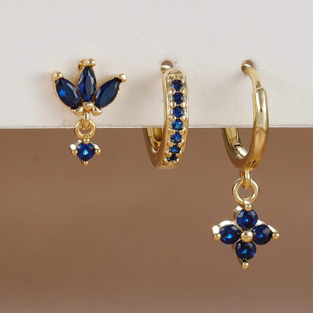 3PCS Fashion Orange Blue Zircon Hanging Earrings Set 3PCS Fashion Orange Blue Zircon Hanging Earrings Set