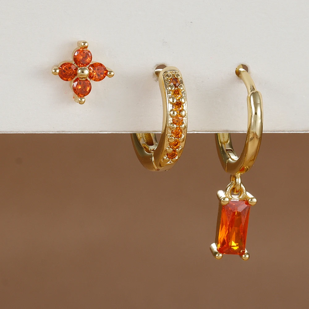 3PCS Fashion Orange Blue Zircon Hanging Earrings Set 3PCS Fashion Orange Blue Zircon Hanging Earrings Set