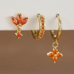 3PCS Fashion Orange Blue Zircon Hanging Earrings Set