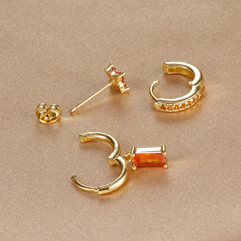 3PCS Fashion Orange Blue Zircon Hanging Earrings Set 3PCS Fashion Orange Blue Zircon Hanging Earrings Set