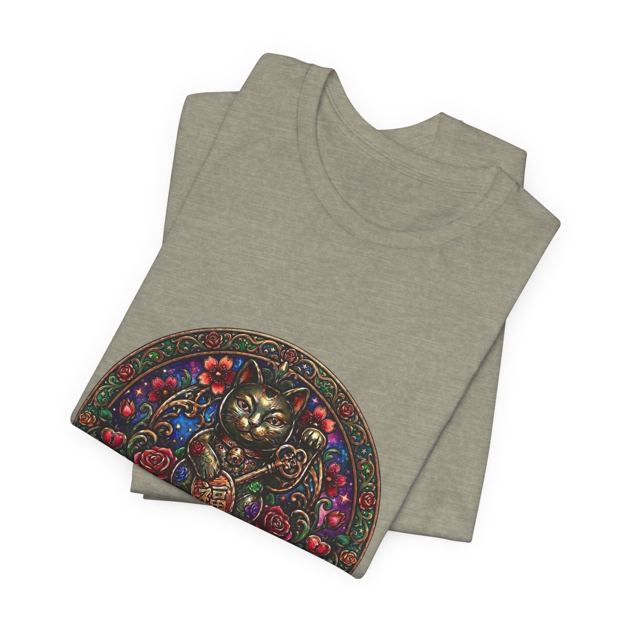 Lucky Cat Graphic Tee - "Happy Lucky Baby" Retro Floral Maneki Neko T-Shirt - Image 31