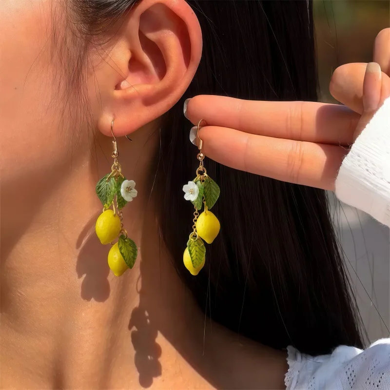 Women's Lemon Fruit Dangle Earrings