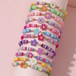 12Pcs/ Unicorn Cat Flower Charm Elastic Beaded Bracelets