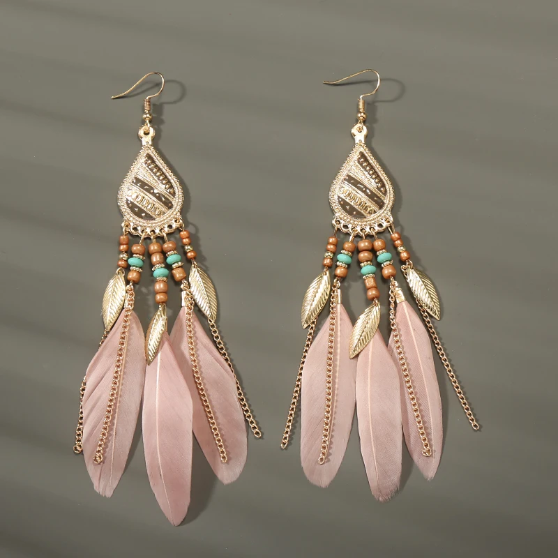 Long Feather Dangle Women's Earrings Beach Long Tassel