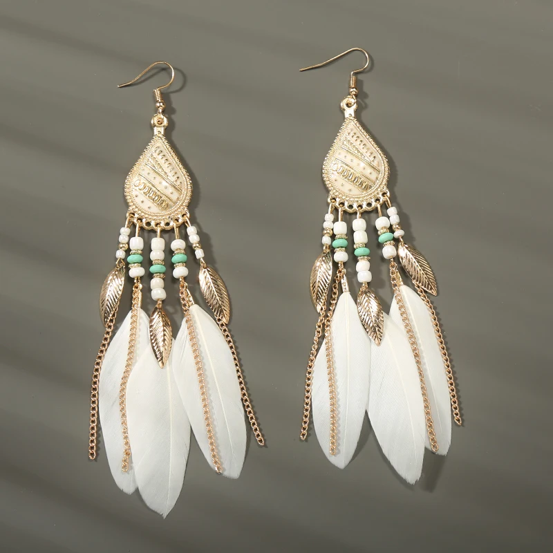 Long Feather Dangle Women's Earrings Beach Long Tassel
