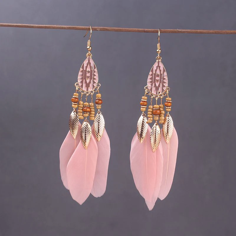 Long Feather Dangle Women's Earrings Beach Long Tassel