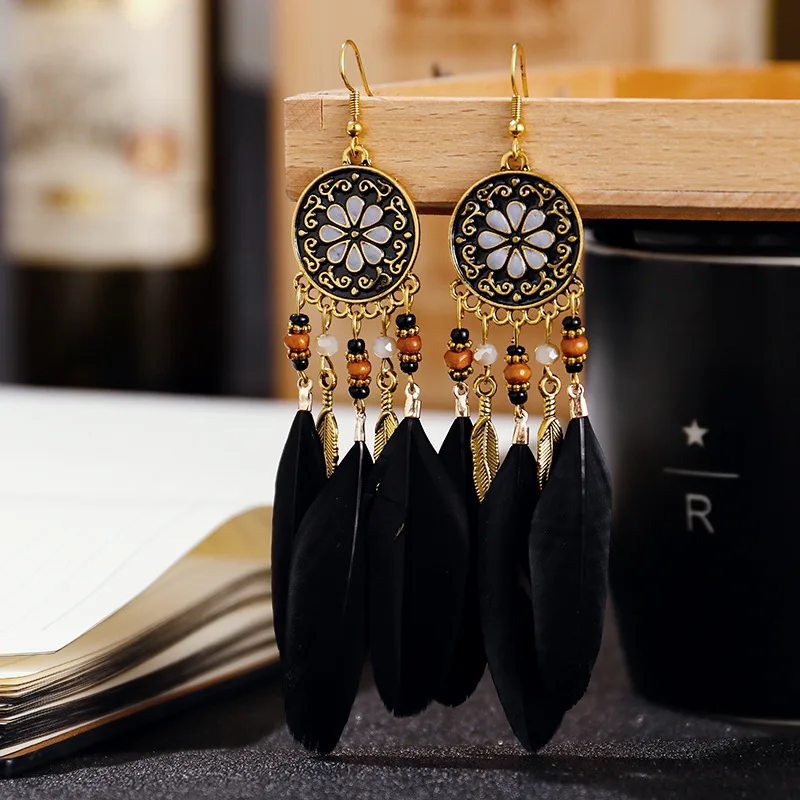 Long Feather Dangle Women's Earrings Beach Long Tassel