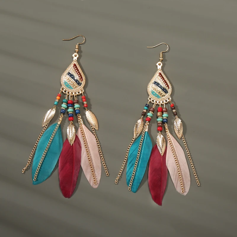 Long Feather Dangle Women's Earrings Beach Long Tassel