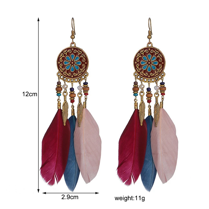 Long Feather Dangle Women's Earrings Beach Long Tassel