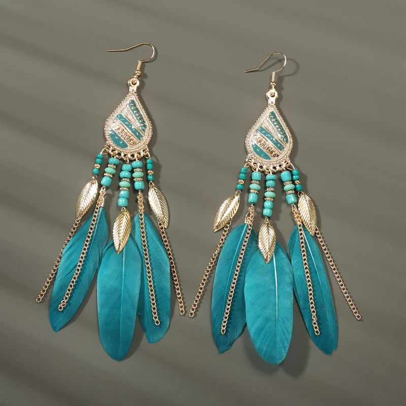 Long Feather Dangle Women's Earrings Beach Long Tassel