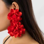 Exaggerated Big Fluffy Fabric Flower Petal Drop Earrings