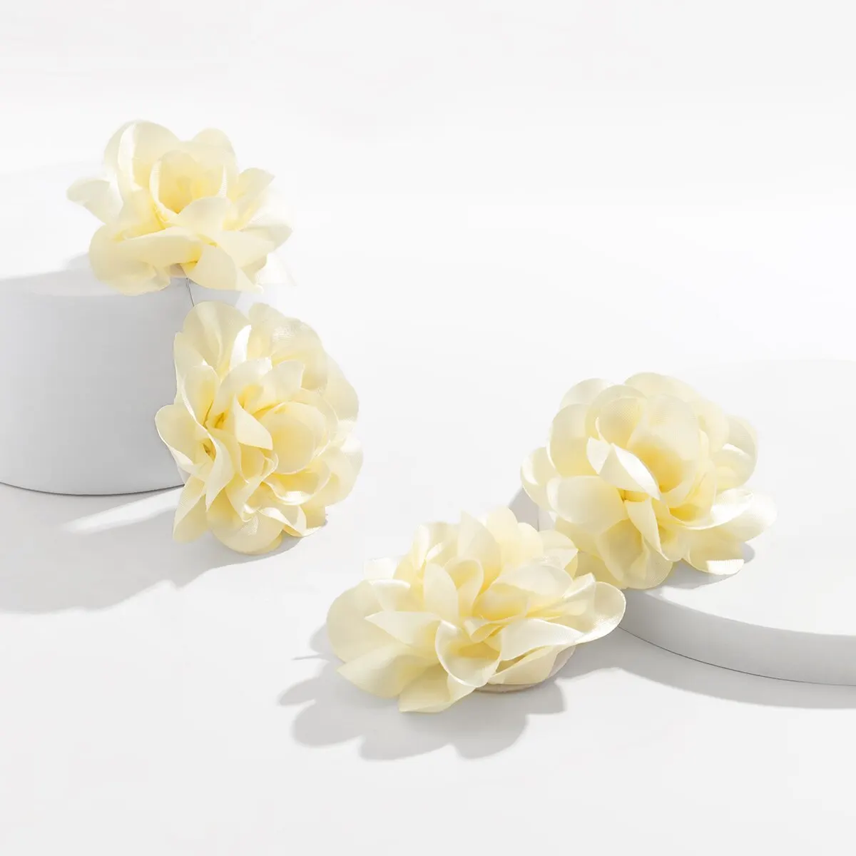 Exaggerated Big Fluffy Fabric Flower Petal Drop Earrings