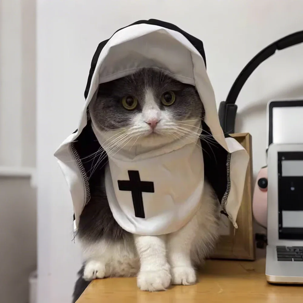Funny Halloween Cat Cosplay Costumes Dress Up Party Kitten Jesus Nun Clothes for Small Medium Dogs Cats Puppy Pet Accessories Funny Halloween Cat Cosplay Costumes Dress Up Party Kitten Jesus Nun Clothes for Small Medium Dogs Cats Puppy Pet Accessories