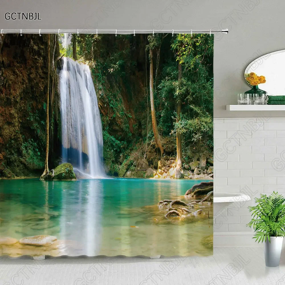 Forest Landscape Shower Curtains With Hooks