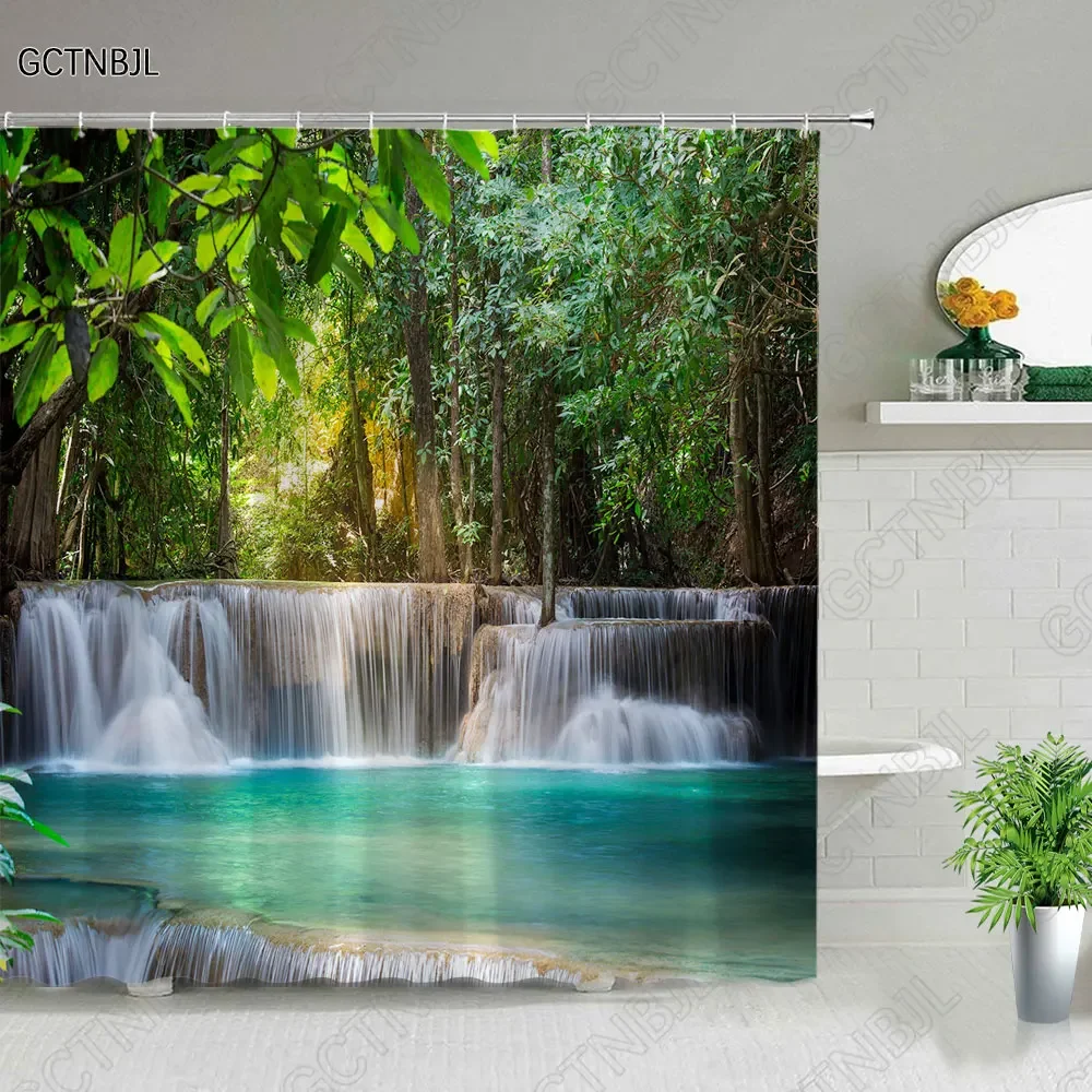 Forest Landscape Shower Curtains With Hooks