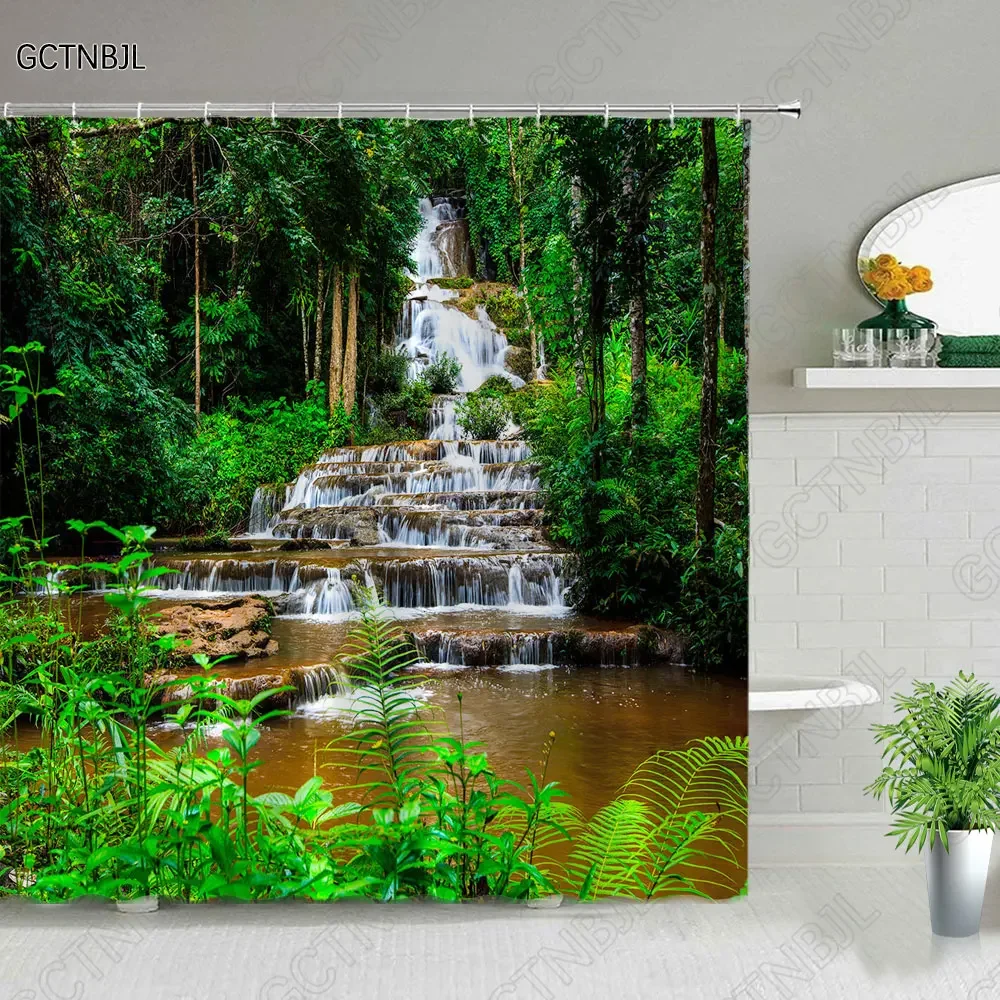 Forest Landscape Shower Curtains With Hooks