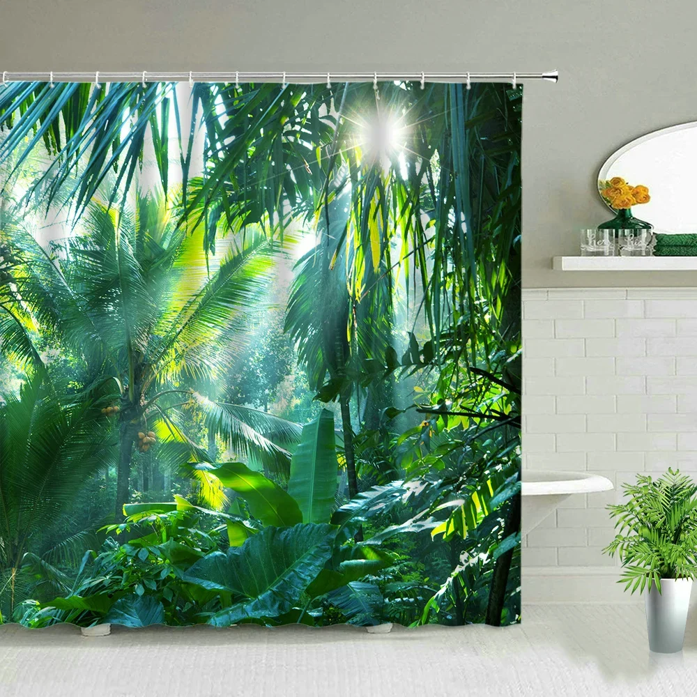 Forest Landscape Shower Curtains With Hooks
