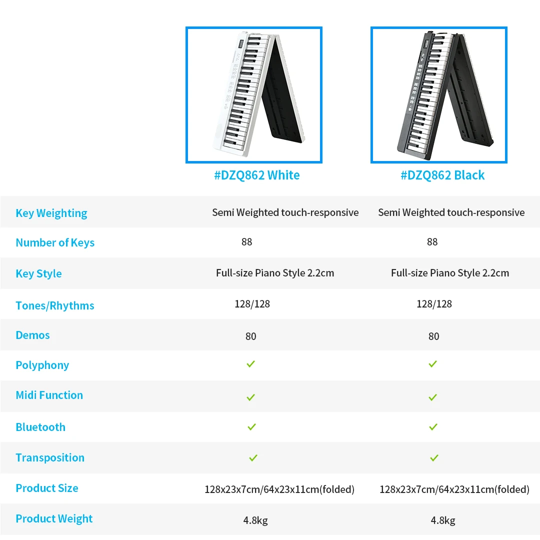 Foldable 88 Key Professional Midi Digital Keyboard