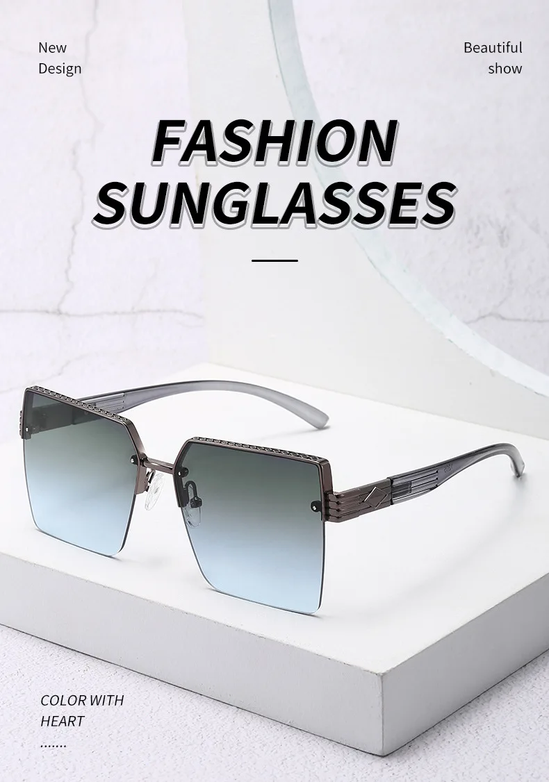 Metal Half Frame Fashion Sunglasses