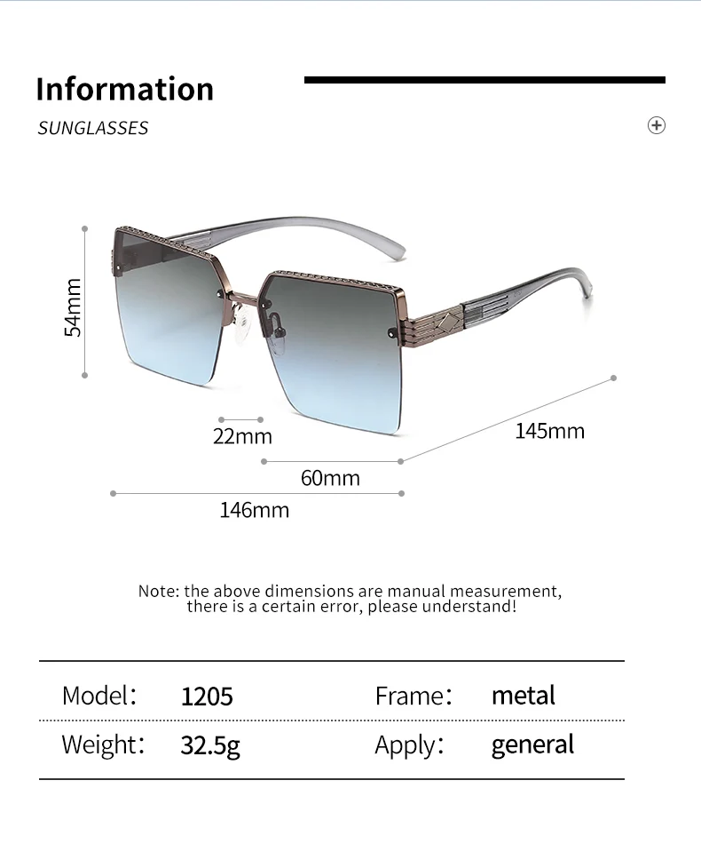 Metal Half Frame Fashion Sunglasses