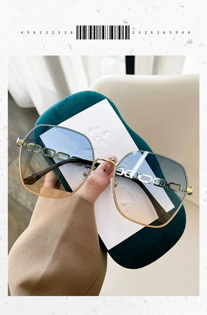 2024 New Polygon Metal Large Frame Small Fragrant Wind Sunglasses Plain Thin Sunshade Sunglasses