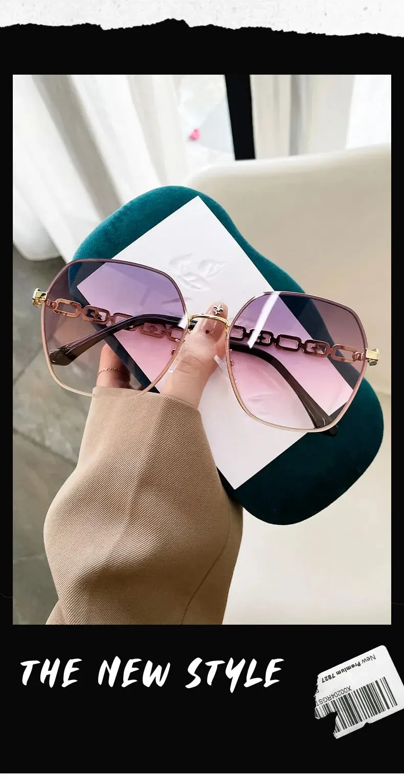 2024 New Polygon Metal Large Frame Small Fragrant Wind Sunglasses Plain Thin Sunshade Sunglasses