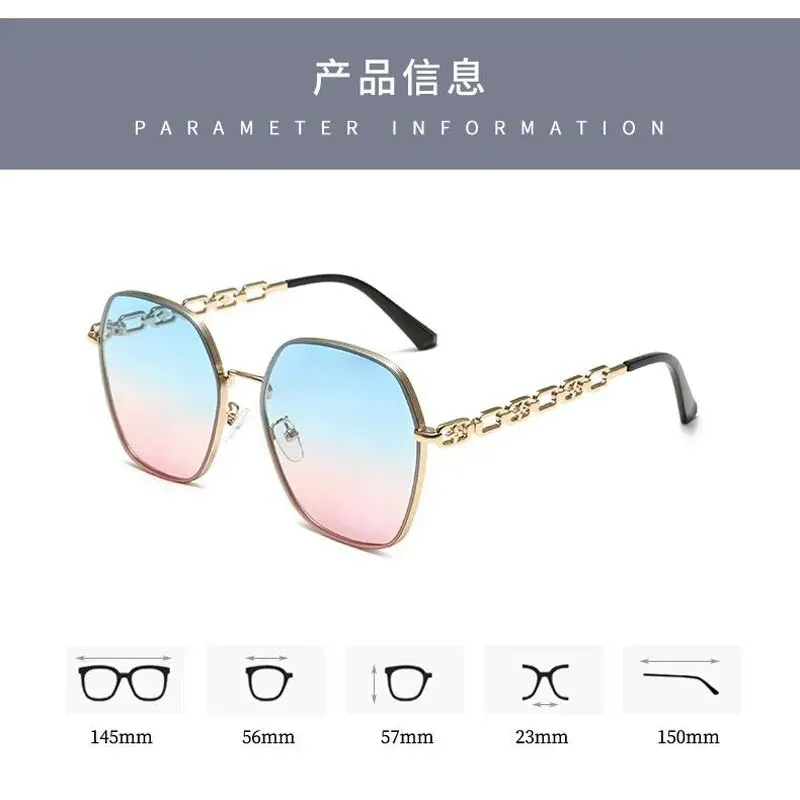 2024 New Polygon Metal Large Frame Small Fragrant Wind Sunglasses Plain Thin Sunshade Sunglasses
