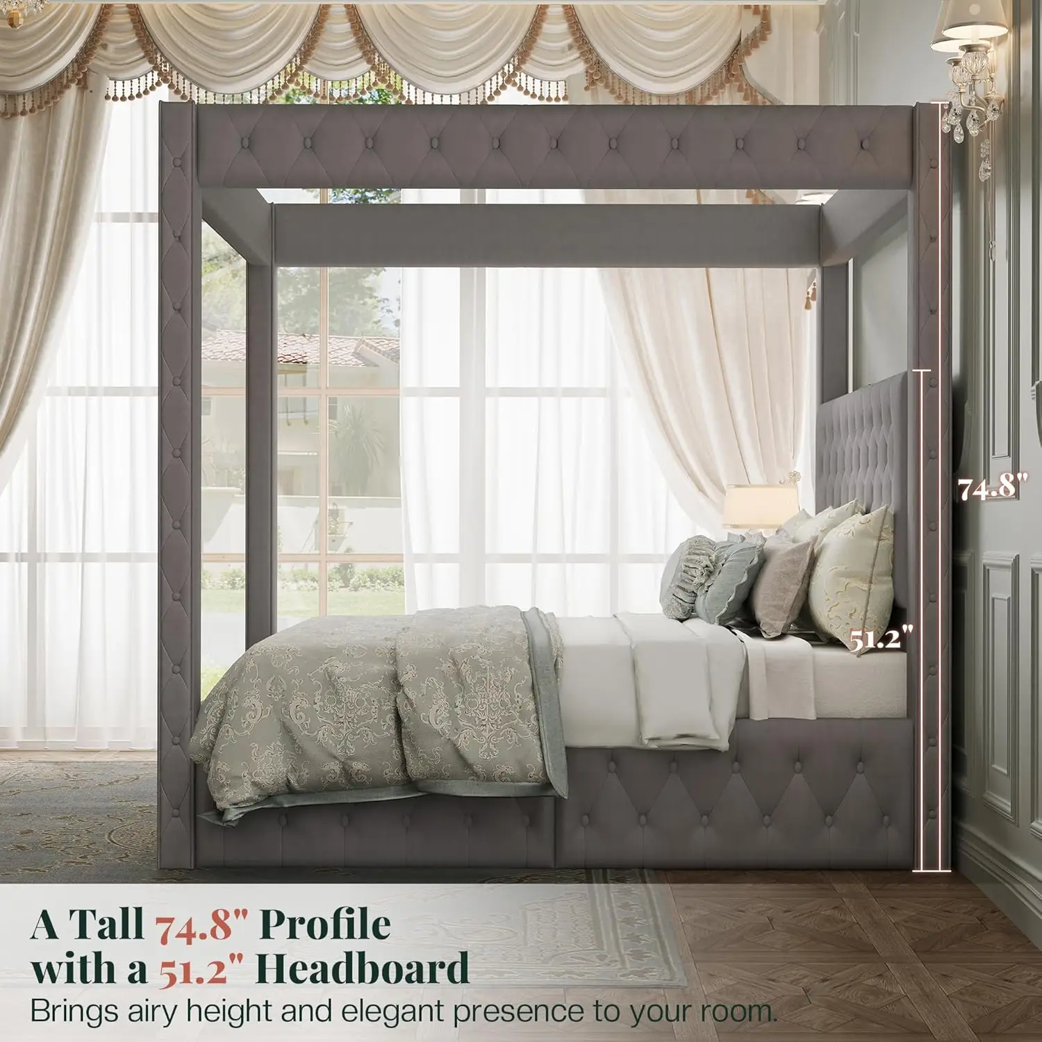 Velvet Canopy Bed Frame Queen Size with 74.8 Velvet Canopy Bed Frame Queen Size with 74.8
