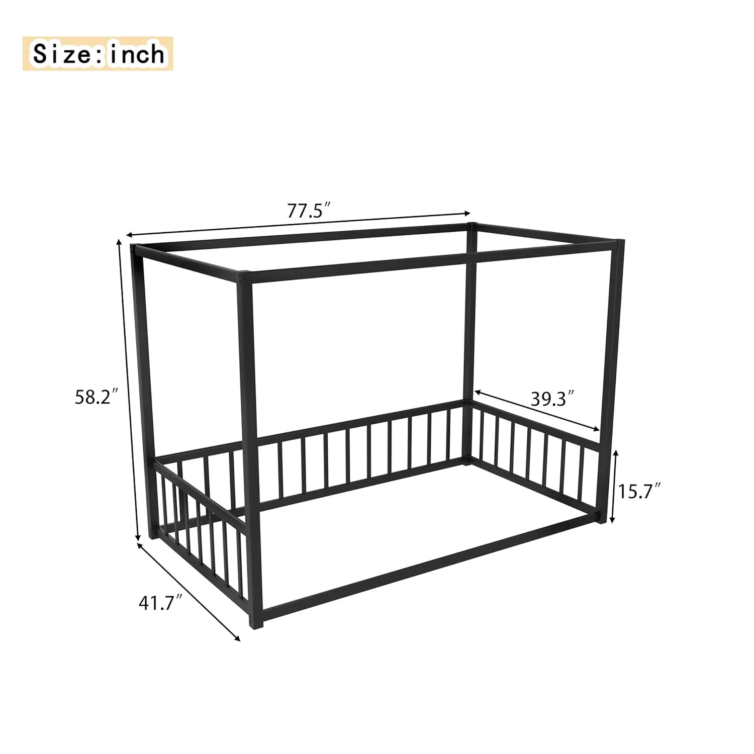Twin Canopy Bed Frame 4-Poster Guardrails High Fence Anti-Bump Metal Floor Montessori Kids Bedroom Easy Assembly, Customized Twin Canopy Bed Frame 4-Poster Guardrails High Fence Anti-Bump Metal Floor Montessori Kids Bedroom Easy Assembly, Customized
