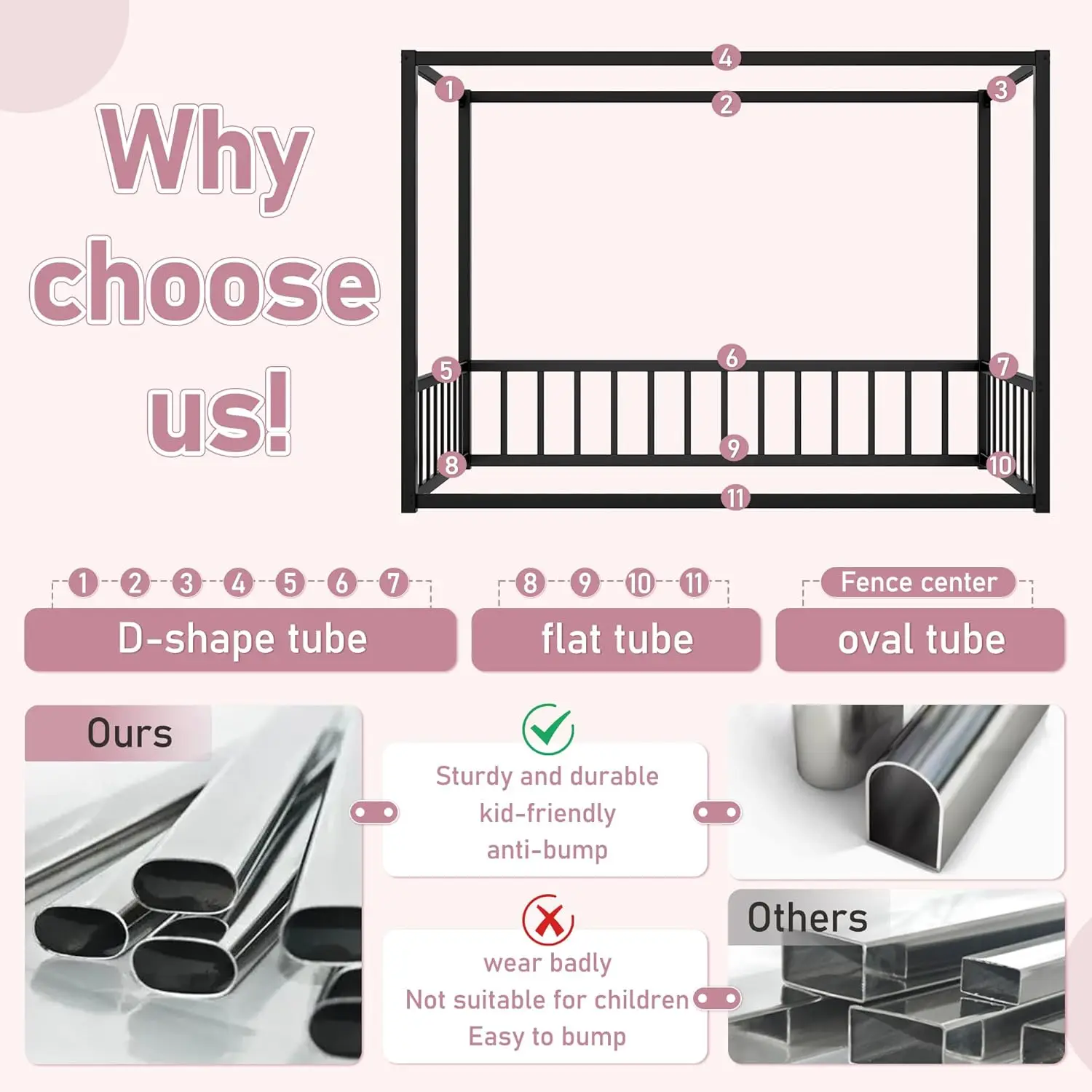 Twin Canopy Bed Frame 4-Poster Guardrails High Fence Anti-Bump Metal Floor Montessori Kids Bedroom Easy Assembly, Customized Twin Canopy Bed Frame 4-Poster Guardrails High Fence Anti-Bump Metal Floor Montessori Kids Bedroom Easy Assembly, Customized