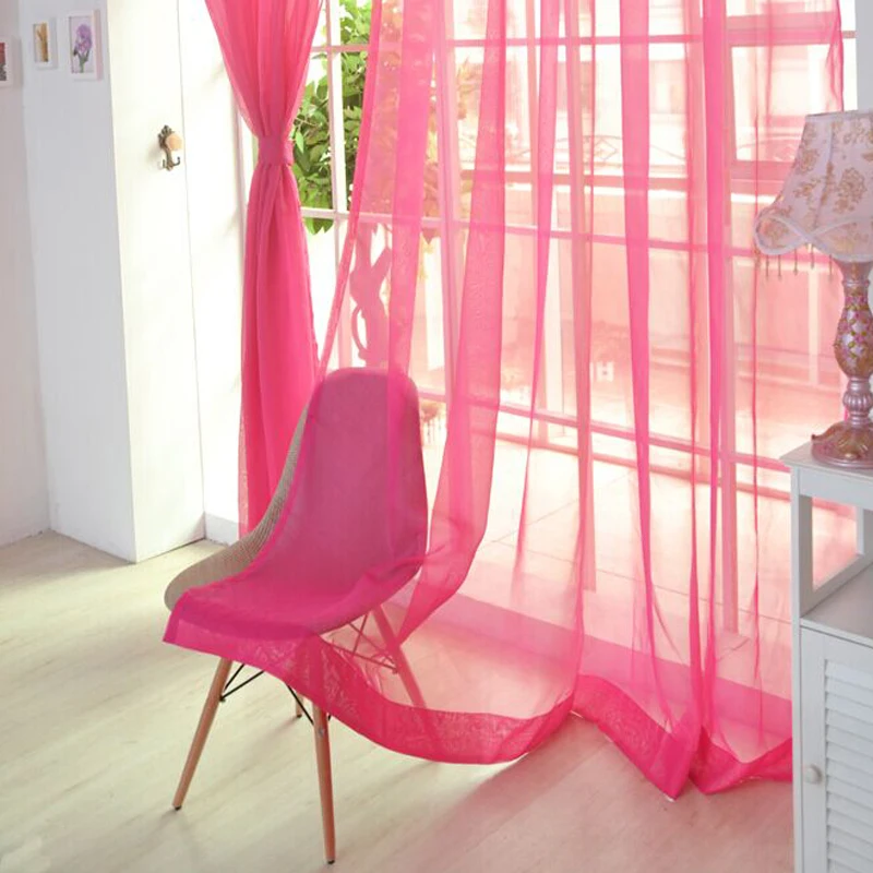 1PC Simple Voile Solid Color Sheer Tulle Curtains Window Curtains Living Room The Bedroom Window Screening Panel Cortinas