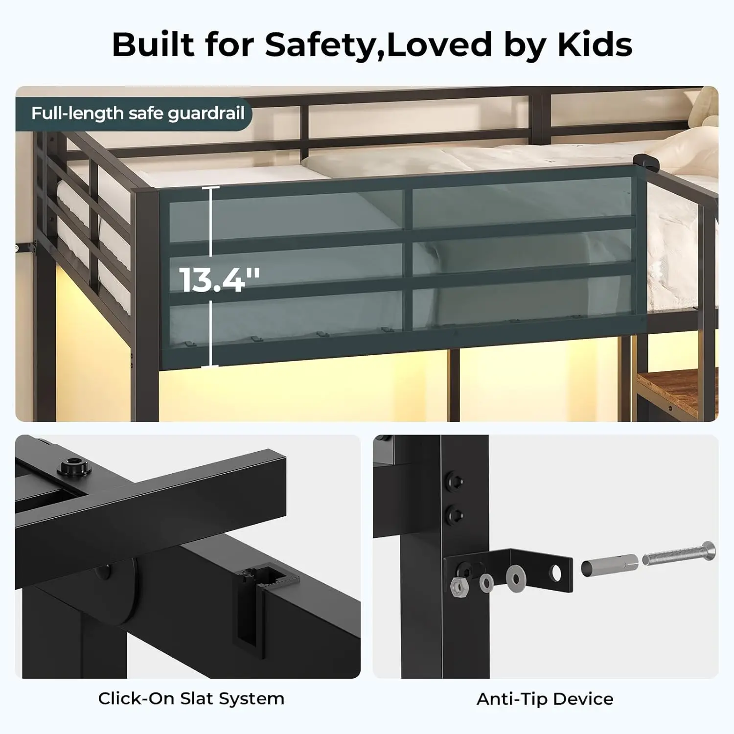 Triple Bunk Bed with Storage Staircase, RGB Lights & Charging Station Triple Bunk Bed with Storage Staircase, RGB Lights & Charging Station