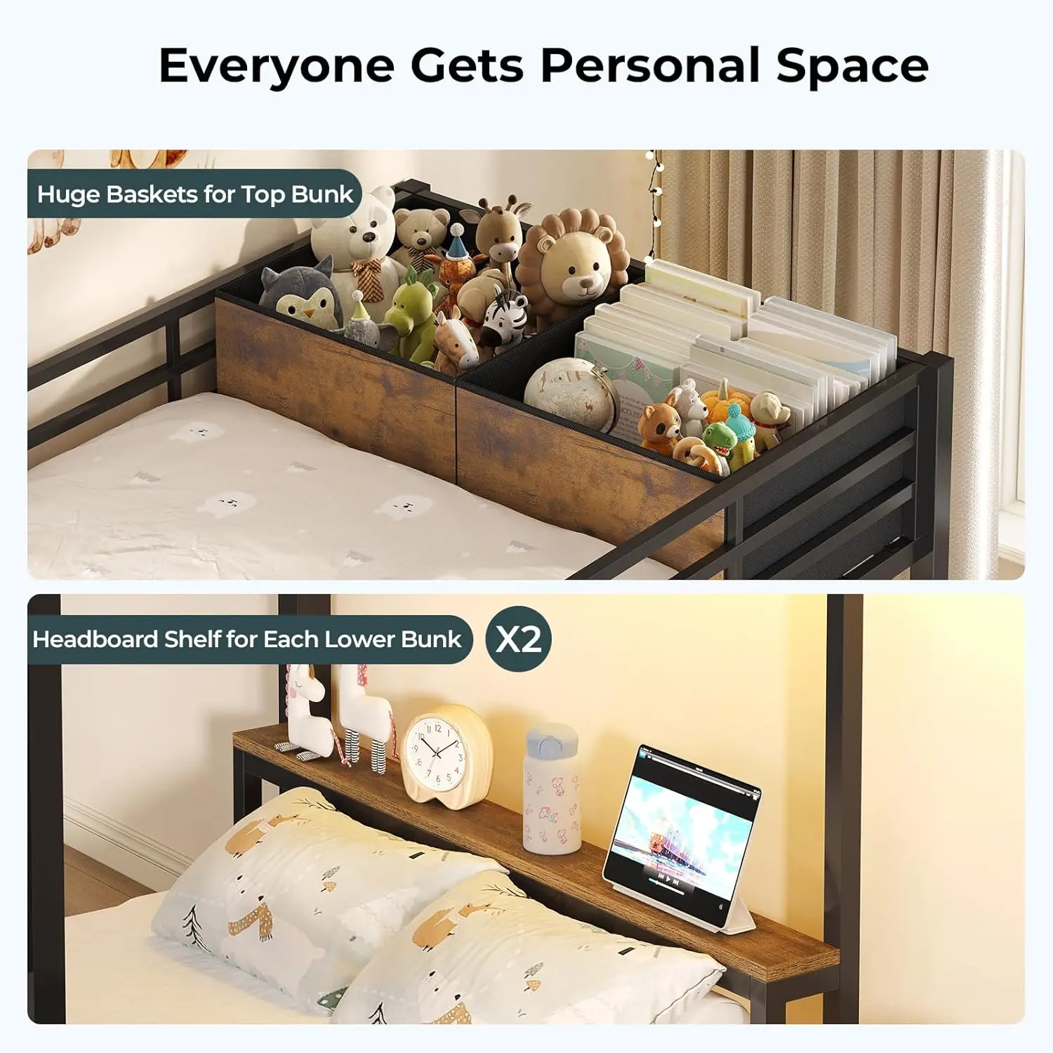 Triple Bunk Bed with Storage Staircase, RGB Lights & Charging Station Triple Bunk Bed with Storage Staircase, RGB Lights & Charging Station