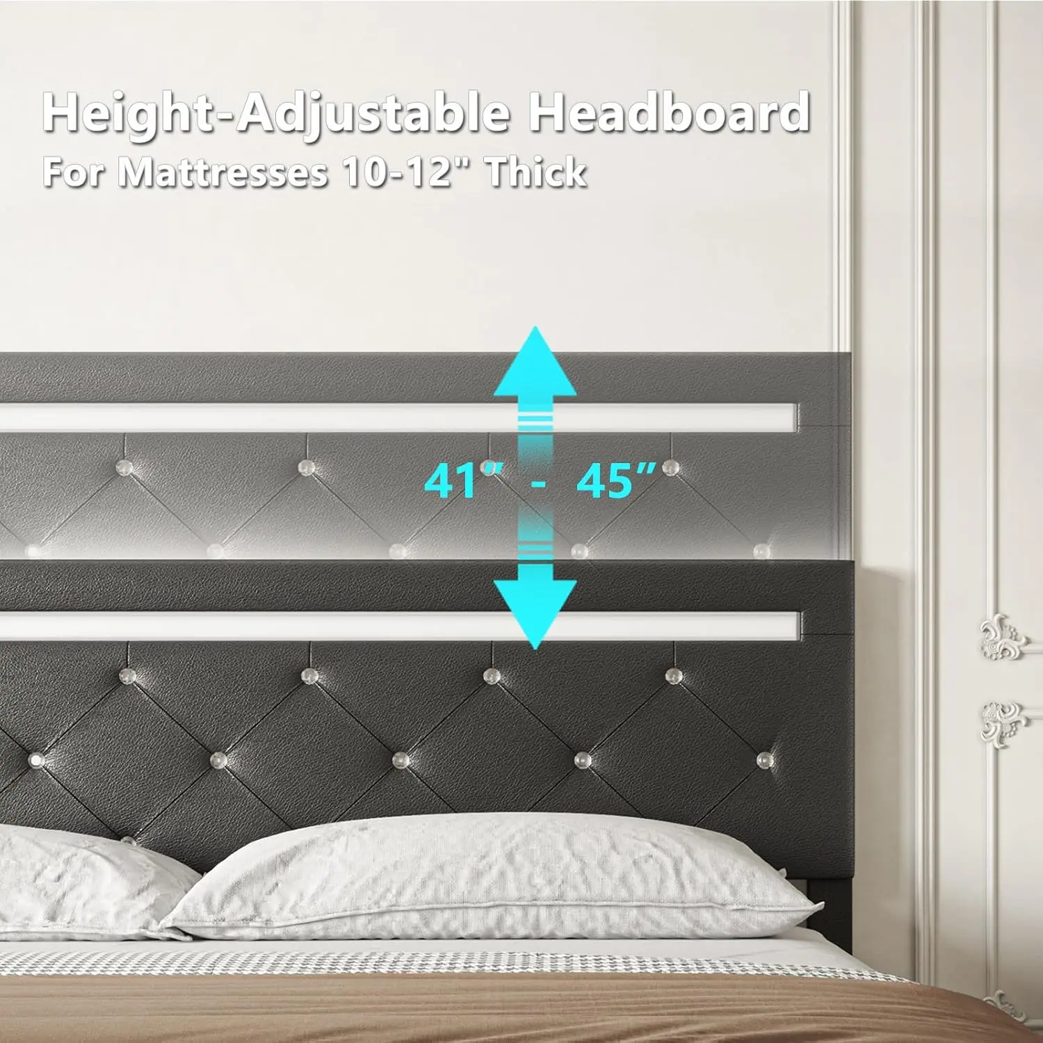 Queen Size Bed Frame with LED Light and Storage Drawers