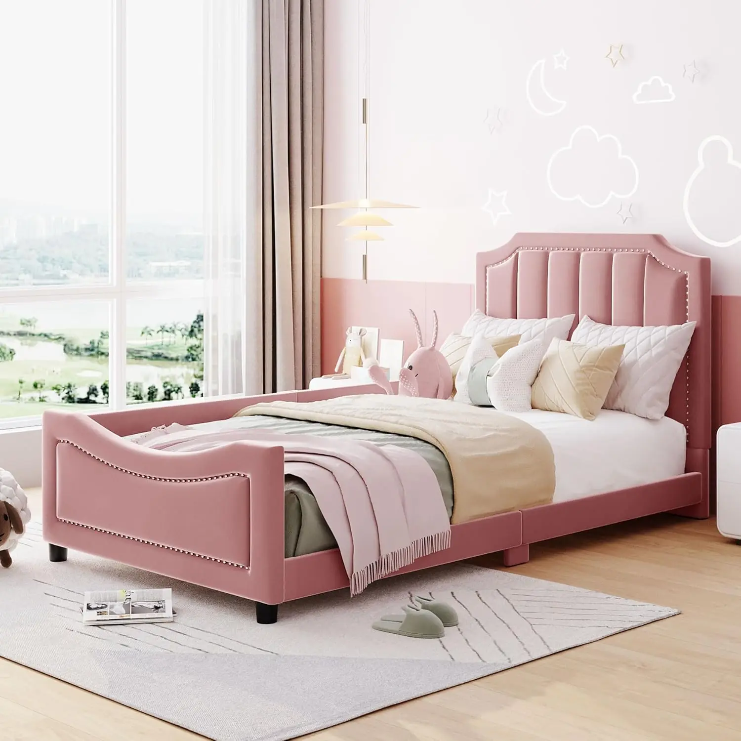 Twin Size Upholstered Bed with Belgrave Headboard Twin Size Upholstered Bed with Belgrave Headboard