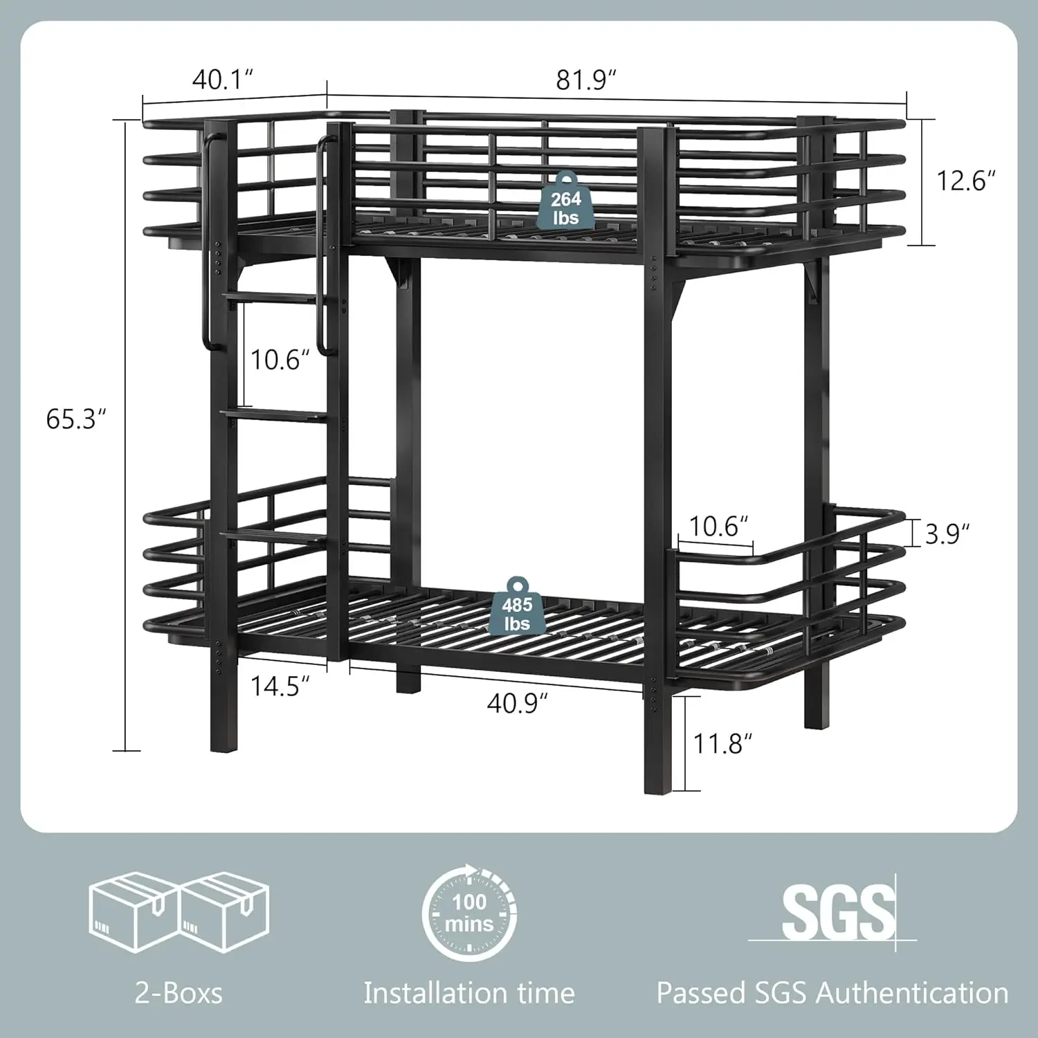 Twin Over Twin Heavy-Duty Metal Bunk Bed