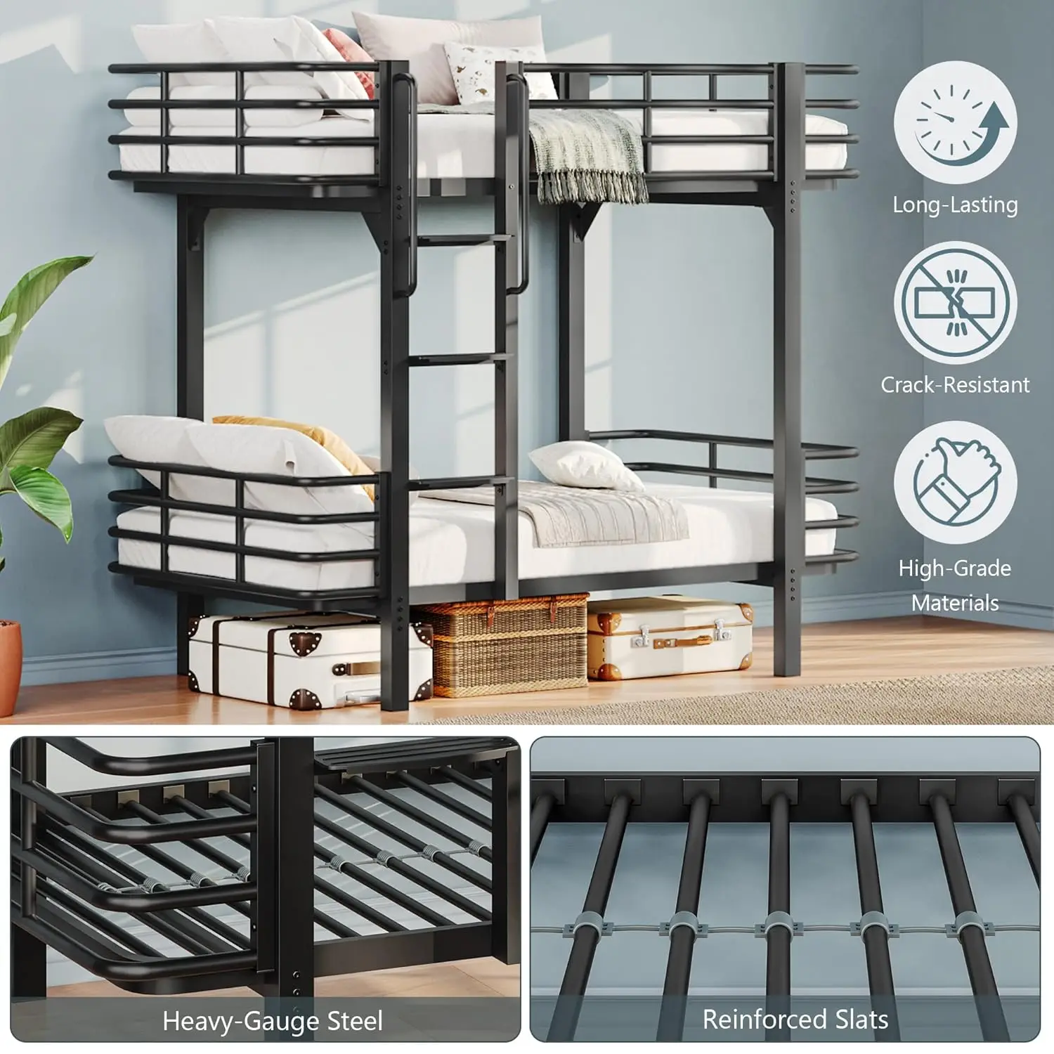 Twin Over Twin Heavy-Duty Metal Bunk Bed