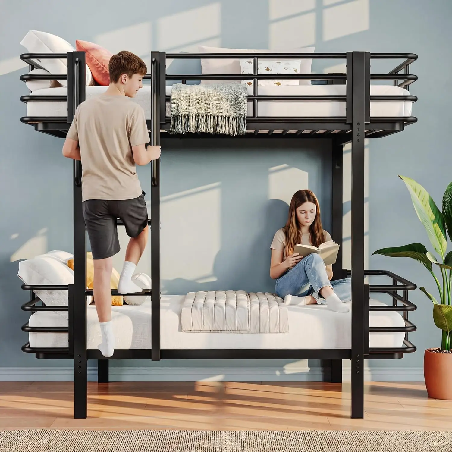 Twin Over Twin Heavy-Duty Metal Bunk Bed