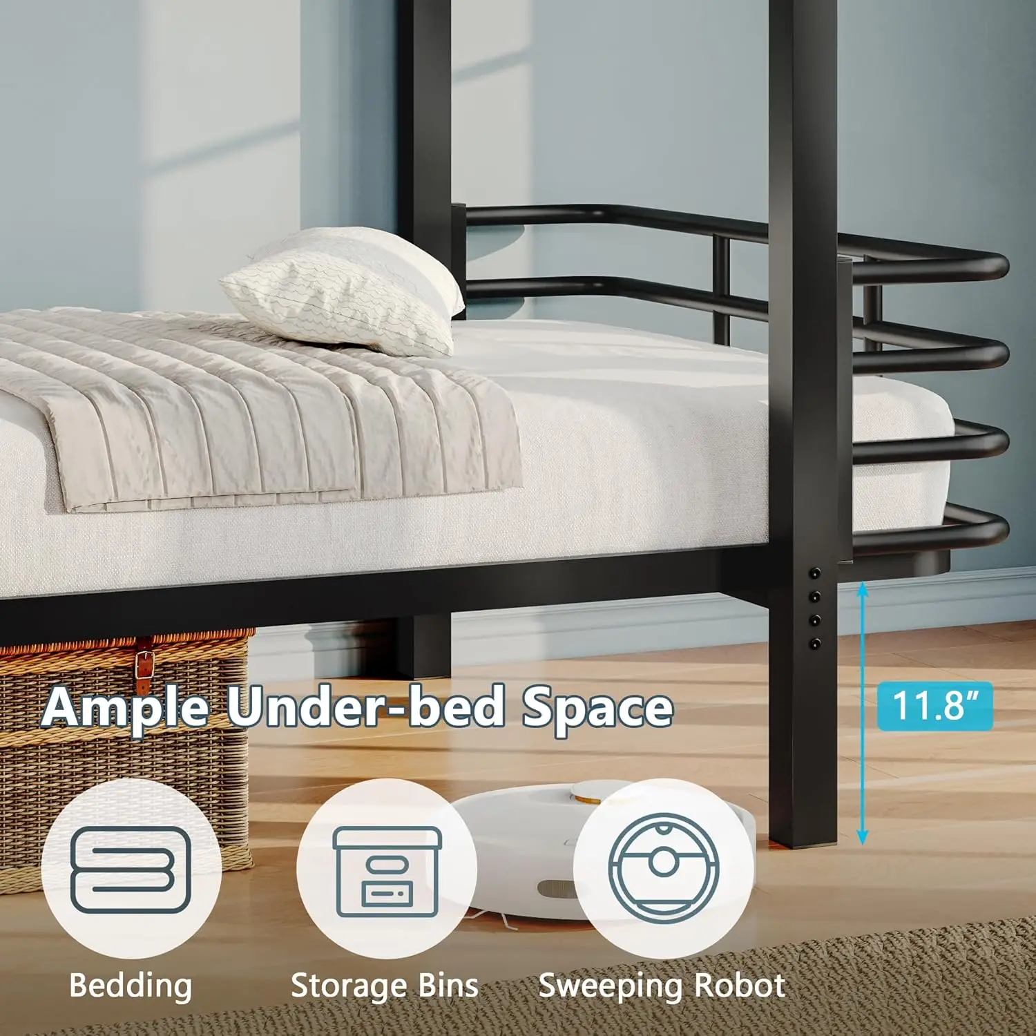 Twin Over Twin Heavy-Duty Metal Bunk Bed